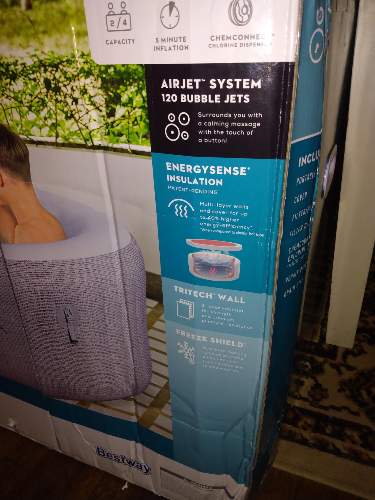 Bestway SaluSpa Aruba Energy-Efficient AirJet 2-3 Person Inflatable Hot Tub | Portable Outdoor Spa with EnergySense Thermal Cover, Freeze Shield Technology, 110 Bubble Jets, 67