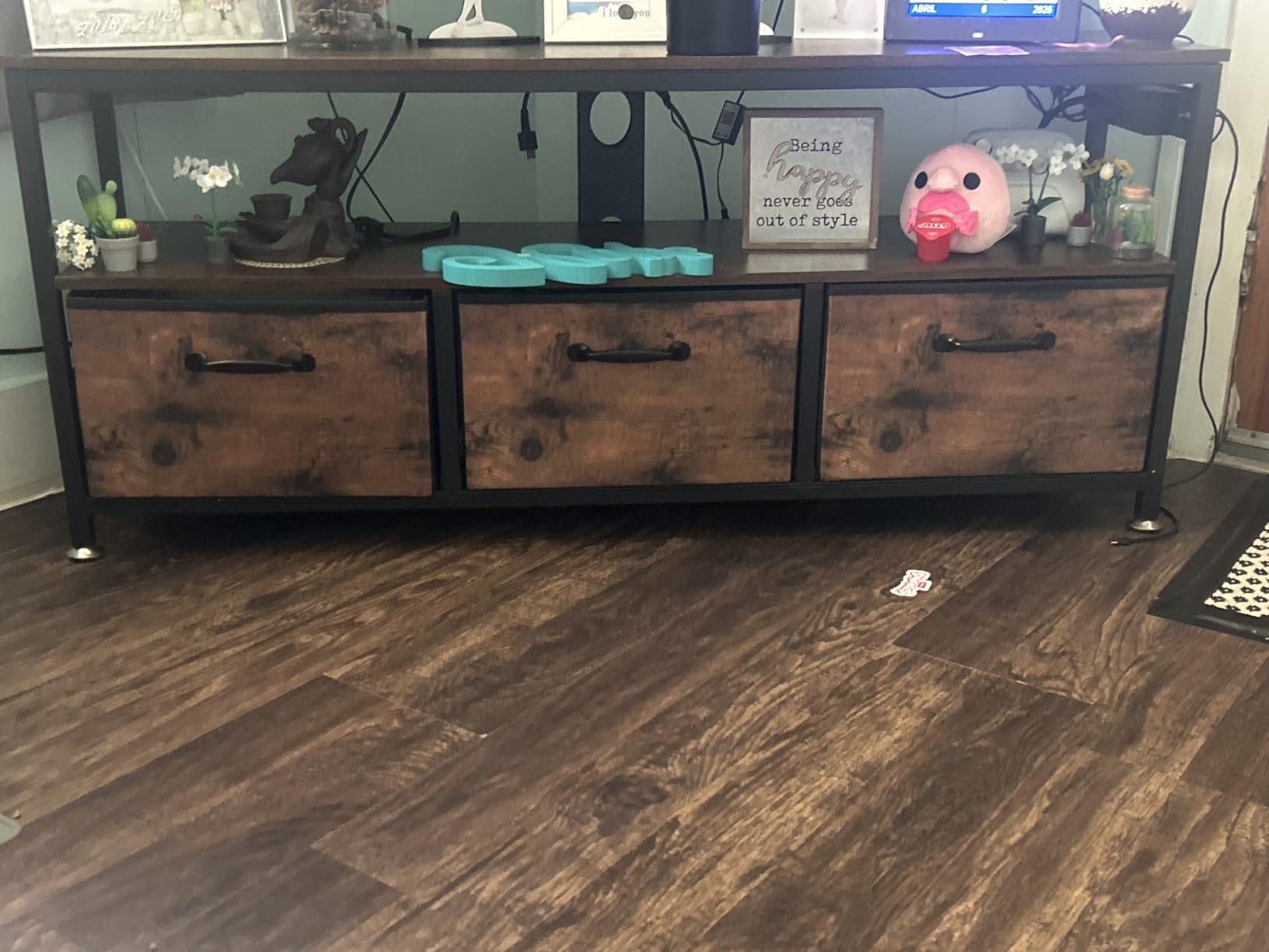 JUSTOGO TV Stand with Mount, Entertainment Center for 55 60 65 inch, Brown customer photo 1