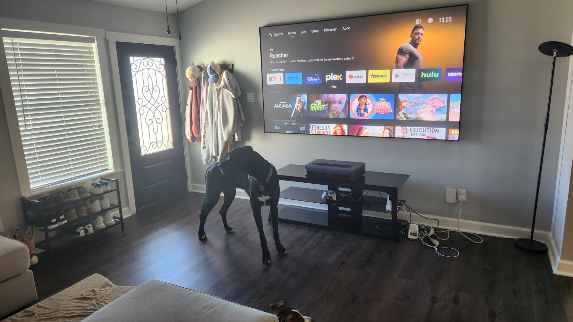 NexiGo Aurora Pro, Ultra Short Throw 4K Tri-Color Laser Projector, 2400 Lumens, Screen Adoption, Dynamic Laser Dimming, Dolby Vision & Atmos, HDR10+, HLG, Active 3D, 60W Speakers, UST TV customer photo 1