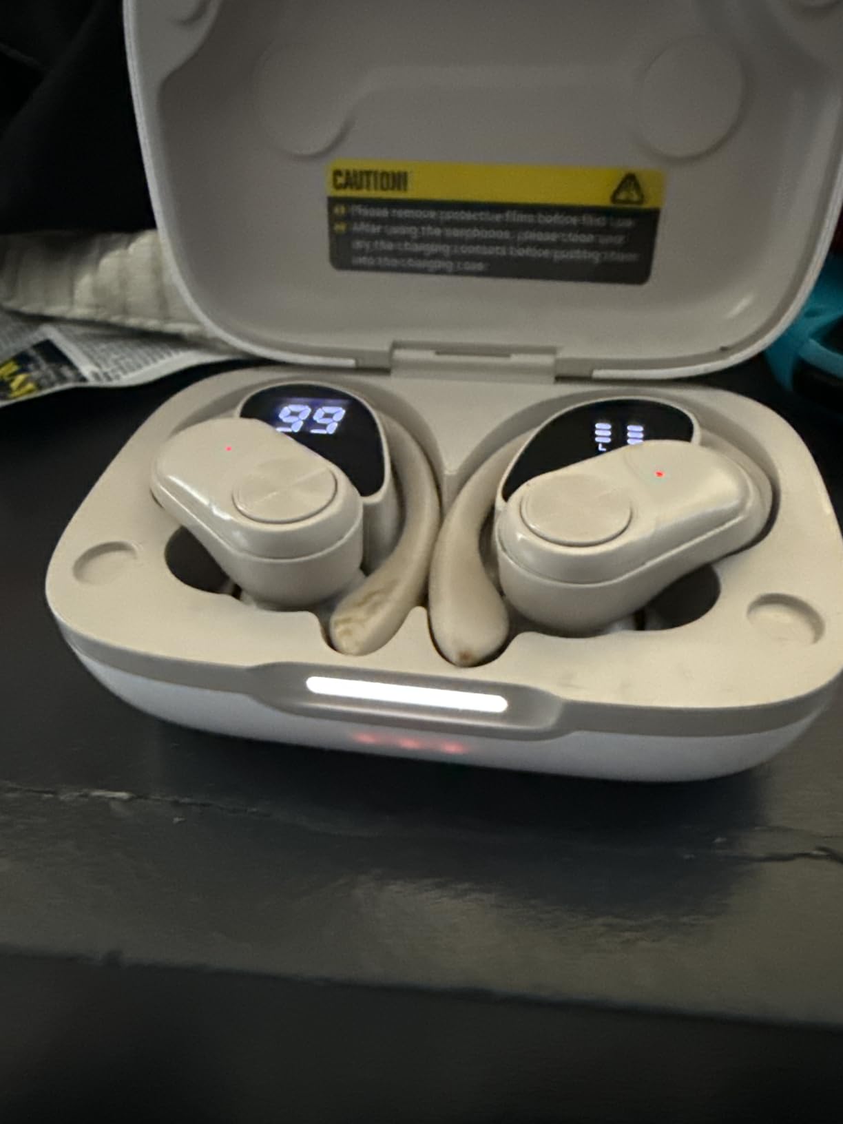 PocBuds Bluetooth Headphones Wireless Earbuds 80hrs Playtime Wireless Charging Case Digital Display Sports Ear Buds with Earhook Deep Bass IPX7 Waterproof Over-Ear Earphones for TV Phone Laptop Olive customer photo 1