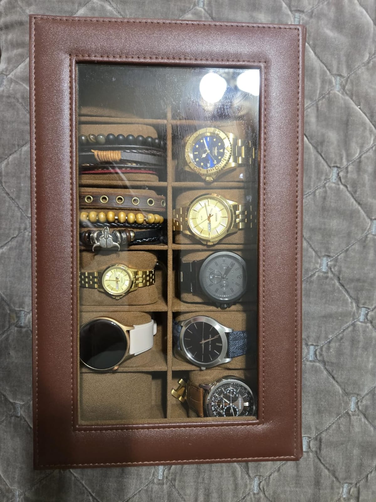 ProCase Watch Box Organizer, 12 Slot Watch Display Case, Brown | Watches Storage Boxes Holder for Men Women, Large Glass Lid, Removable Pillows, Anniversary Christmas Birthday Gifts customer photo 2