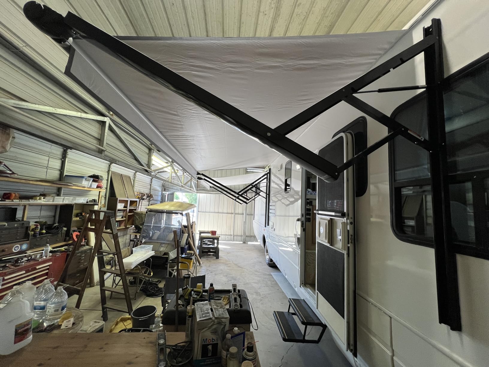 Black Electric Power RV Awning Frame and Fabric Assemblies Full Set for RV,5th Wheel,Travel Trailers,Toy Haulers,and Motorhome RV Trailer Awning for Home or Camper (21Feet, Black Solid) customer photo 1