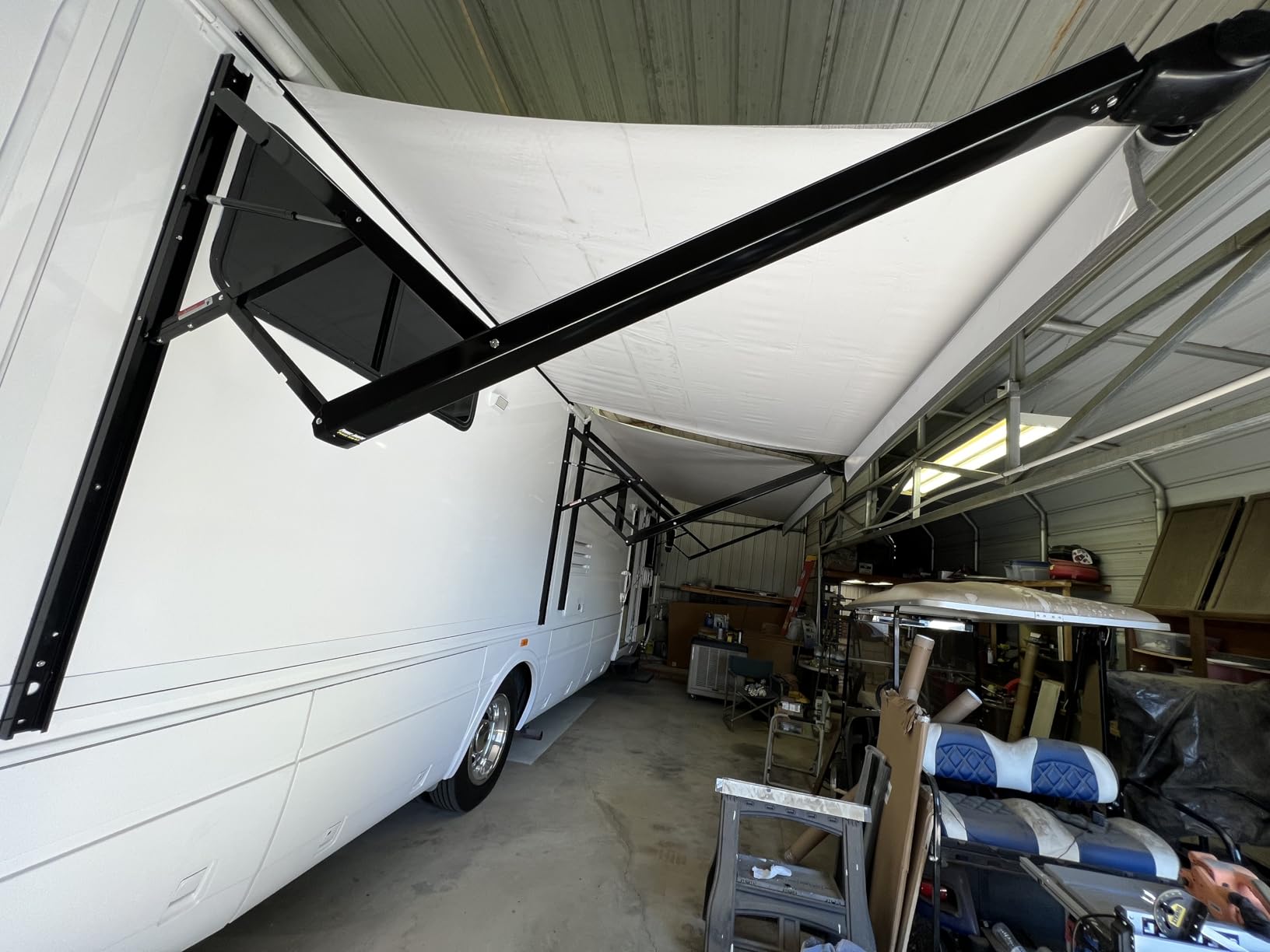 Black Electric Power RV Awning Frame and Fabric Assemblies Full Set for RV,5th Wheel,Travel Trailers,Toy Haulers,and Motorhome RV Trailer Awning for Home or Camper (21Feet, Black Solid) customer photo 2