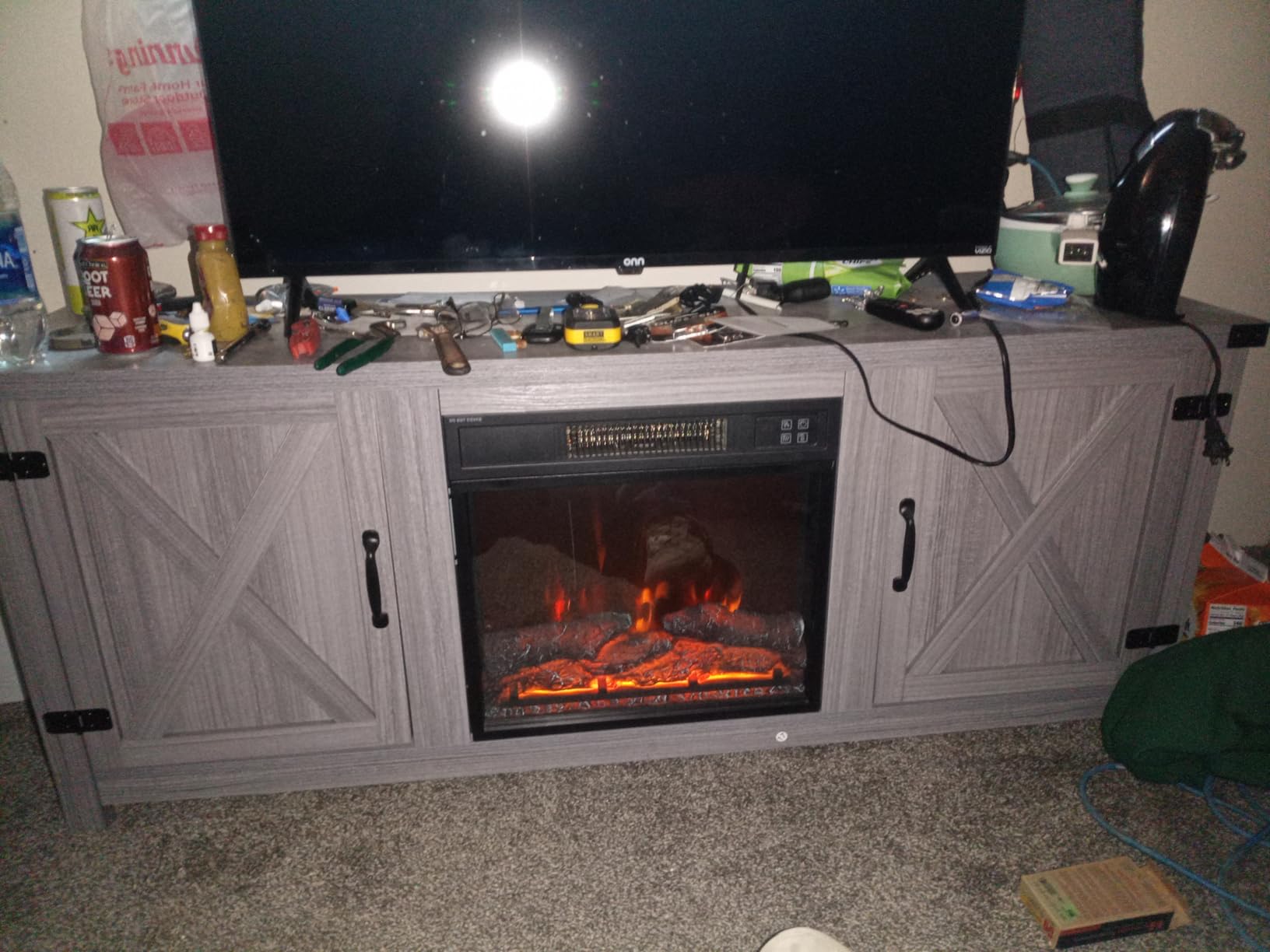 YESHOMY 58 Inch Fireplace TV Stand for TVs up to 65 Inch, Gray Wash customer photo 2