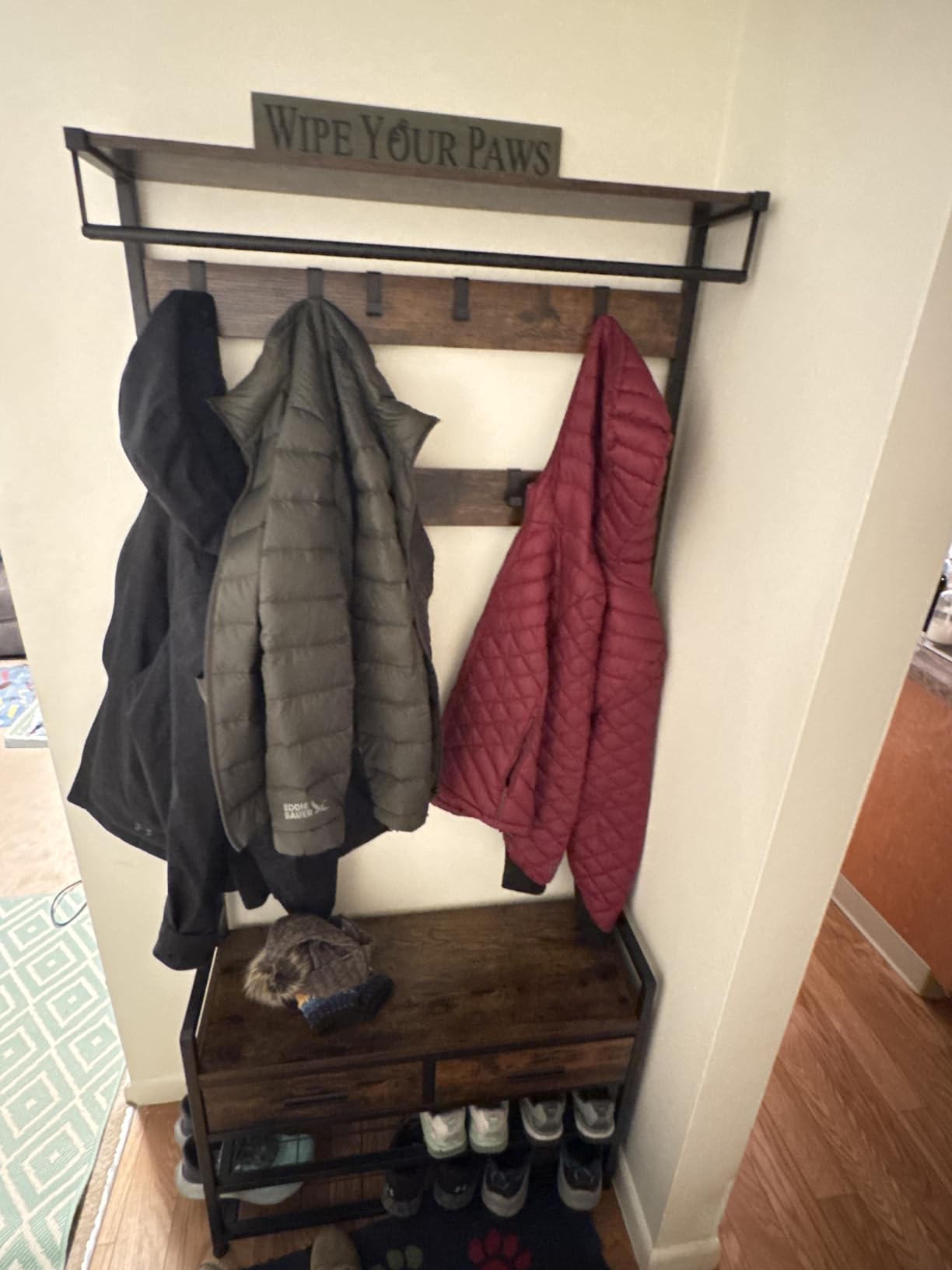 VASAGLE Hall Tree with Bench and Shoe Storage, 2 Fabric Drawers, 10 Hooks | Entryway Coat Rack, 11.8 x 31.7 x 71.5 Inches, Vintage Brown and Ink Black, DACEY Collection UHSR429B01 customer photo 2