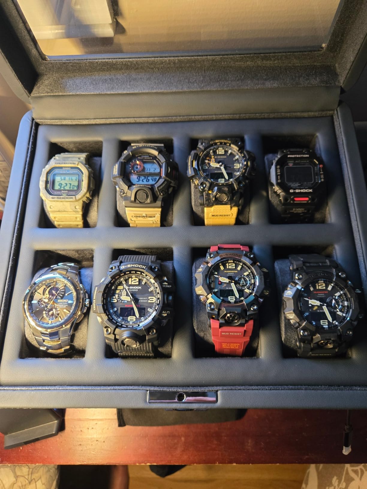 ROTHWELL 8 Slot Leather Watch Box with Valet Drawer - Luxury Case Display Jewelry Organizer, Locking Display Case Holder with Real Glass Top - Watch Box Organizer for Men & Women (Carbon) customer photo 2
