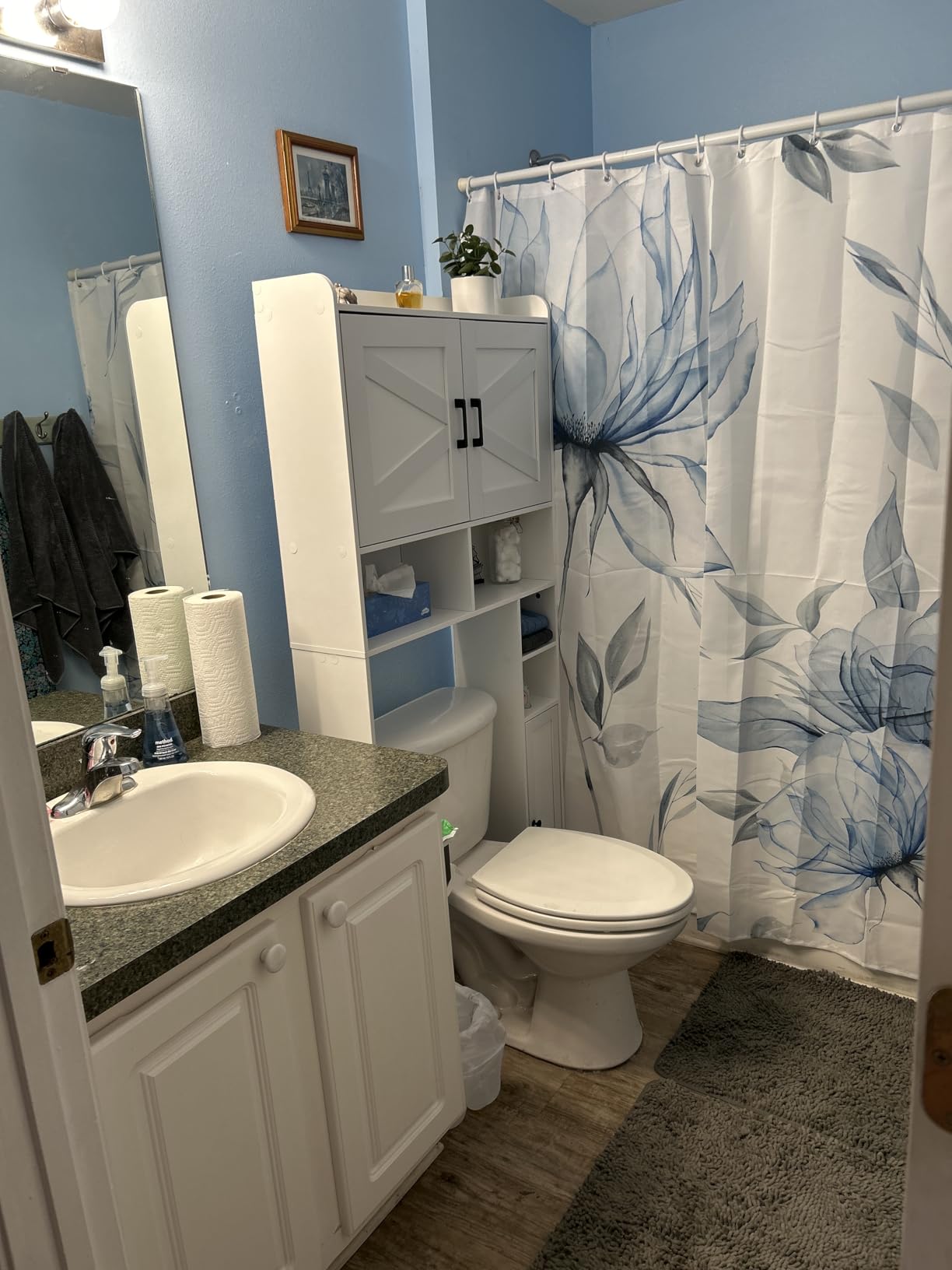 Homhedy Wooden Over The Toilet Storage Cabinet with Barn Door | Freestanding Bathroom Storage, Toilet Paper Holder, Adjustable Shelf, Space-Saving, Farmhouse Style, White customer photo 2