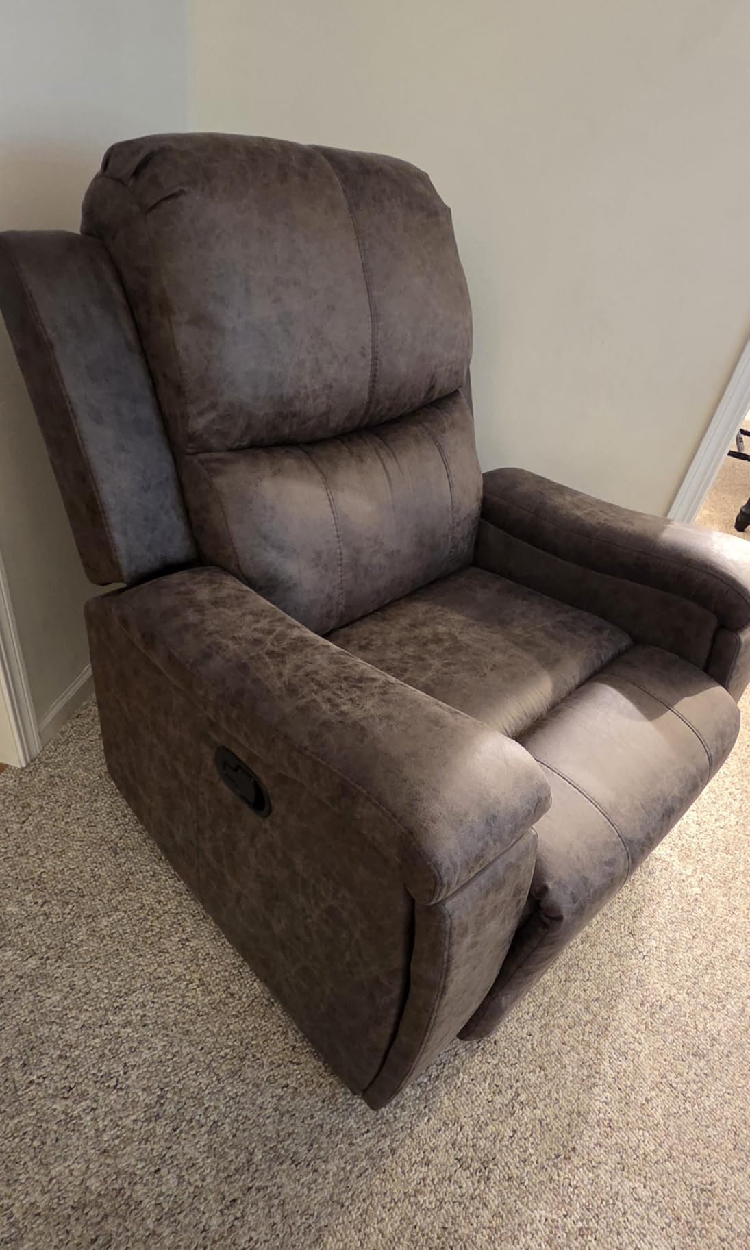 CANMOV Leather Recliner Chair, Classic and Traditional Manual Recliner Chair with Overstuffed Arms and Back, Manual Single Sofa with Concealed Cup Holders,Grey customer photo 1