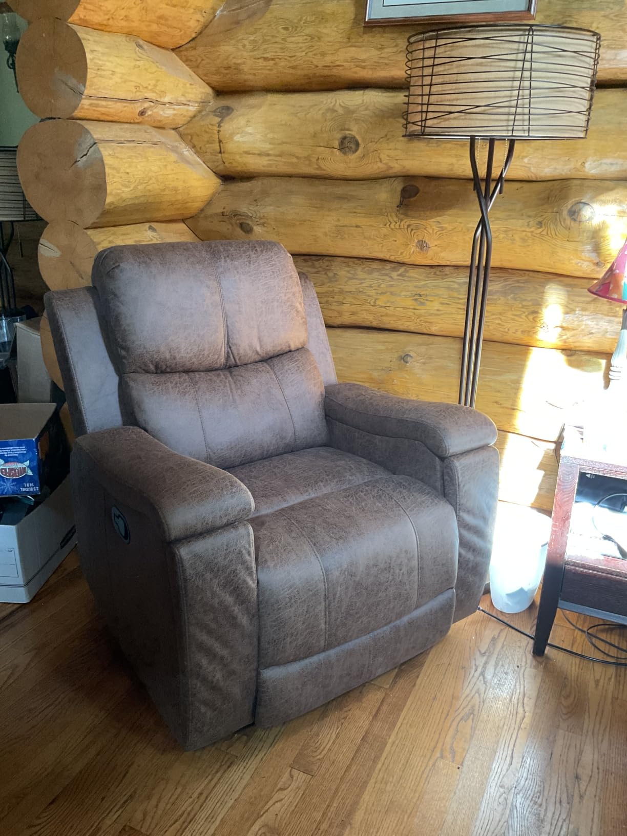 CANMOV Leather Recliner Chair, Classic and Traditional Manual Recliner Chair with Overstuffed Arms and Back, Manual Single Sofa with Concealed Cup Holders,Grey customer photo 2