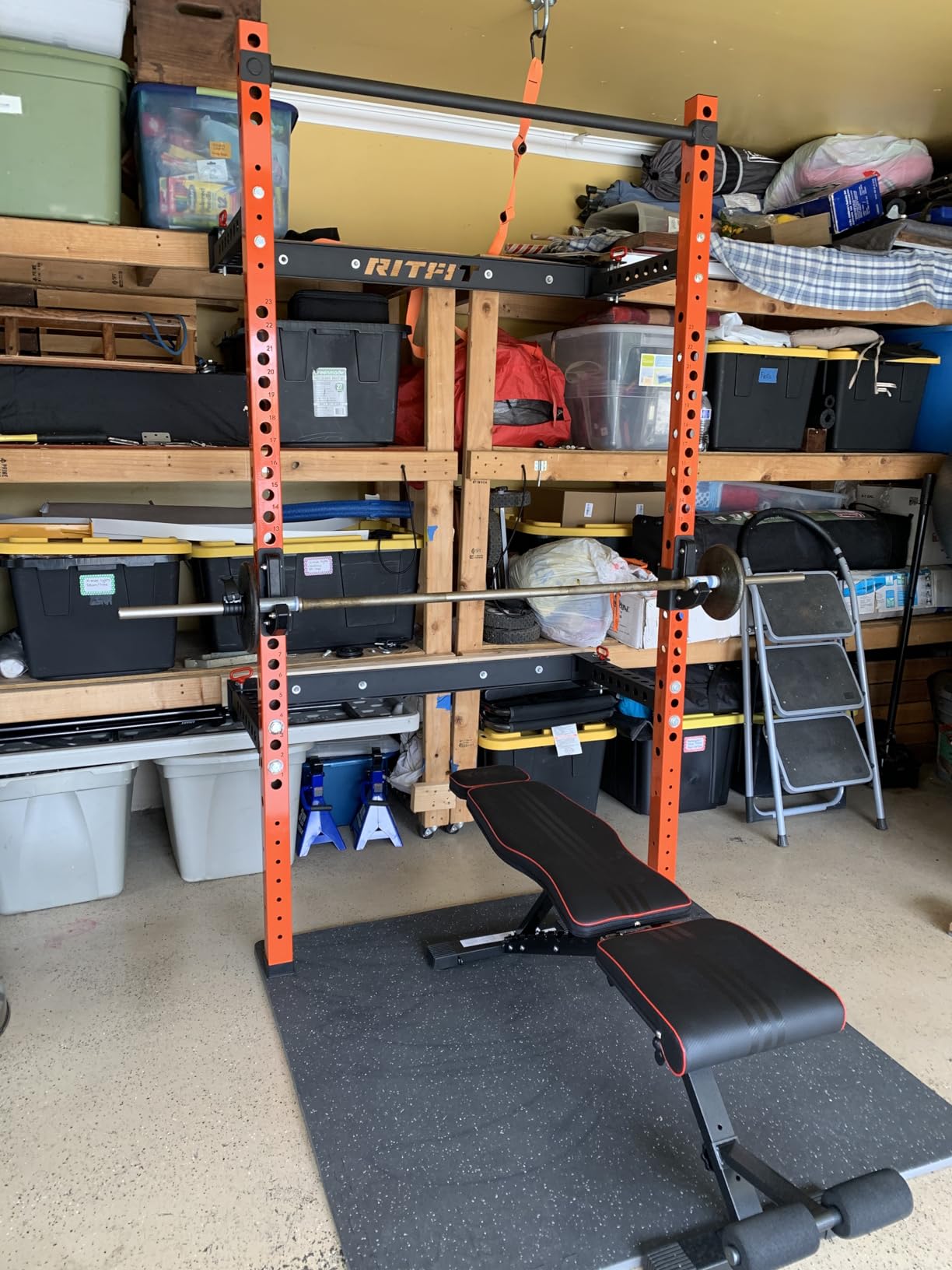 RitFit 2.36'' x 2.36'' Folding Squat Rack for Home Gym, Wall Mounted Squat Rack with Attachments - Space Saving Squat Power Rack customer photo 2
