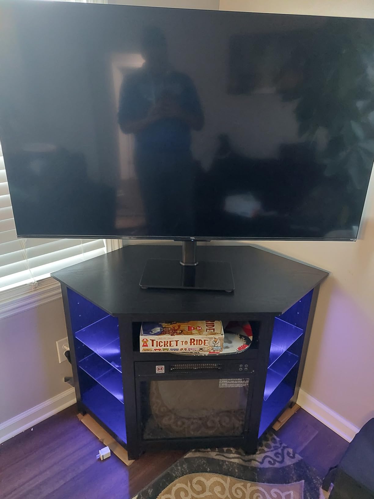 COSTWAY Fireplace Corner TV Stand for TVs Up to 50-inch, Modern Electric Fireplace Entertainment Center with 16-Color LED Lights, 4 Modes, Adjustable Shelves, Remote Control, Smart APP Control, Black customer photo 1