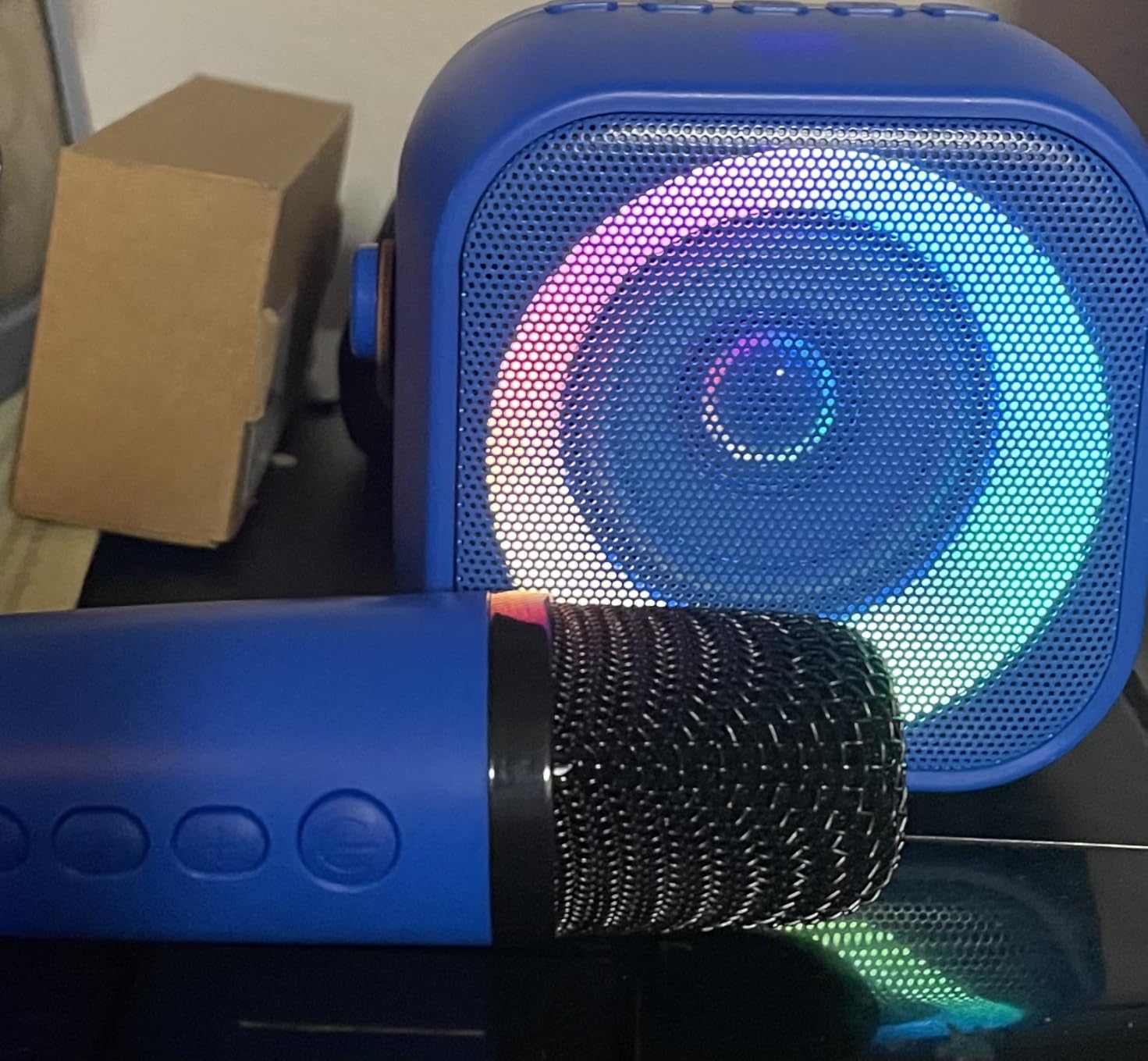 Mini Karaoke Machine,Portable Bluetooth Speaker with 2 Wireless Microphones | 360° Surround Sound,5 Voice Effects,Bluetooth 5.0,LED Lights, TF/USB/AUX, For Kids and Adults, Family Home Party and Gifts customer photo 2