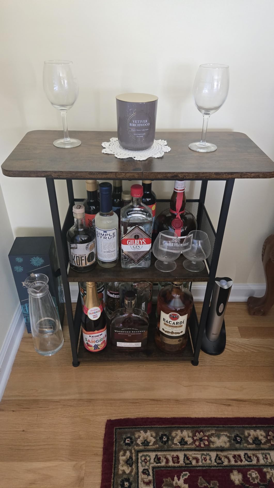 Floor Standing Freestanding Whiskey Rack: 3 Tier Wine Rack, Mini Bar Cart | Wine Bottle Display Stand Liquor Cabinet for Bottles, Cocktail Shaker, Mugs customer photo 1