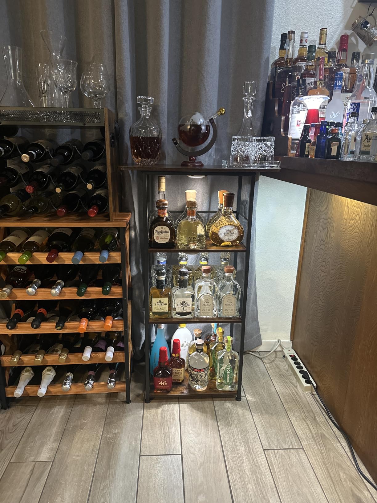 Floor Standing Freestanding Whiskey Rack: 3 Tier Wine Rack, Mini Bar Cart | Wine Bottle Display Stand Liquor Cabinet for Bottles, Cocktail Shaker, Mugs customer photo 2