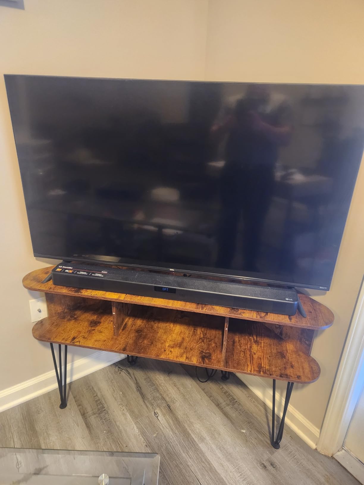 Corner TV Stand for 50 Inch TV, Rustic Entertainment Center with Storage customer photo 2