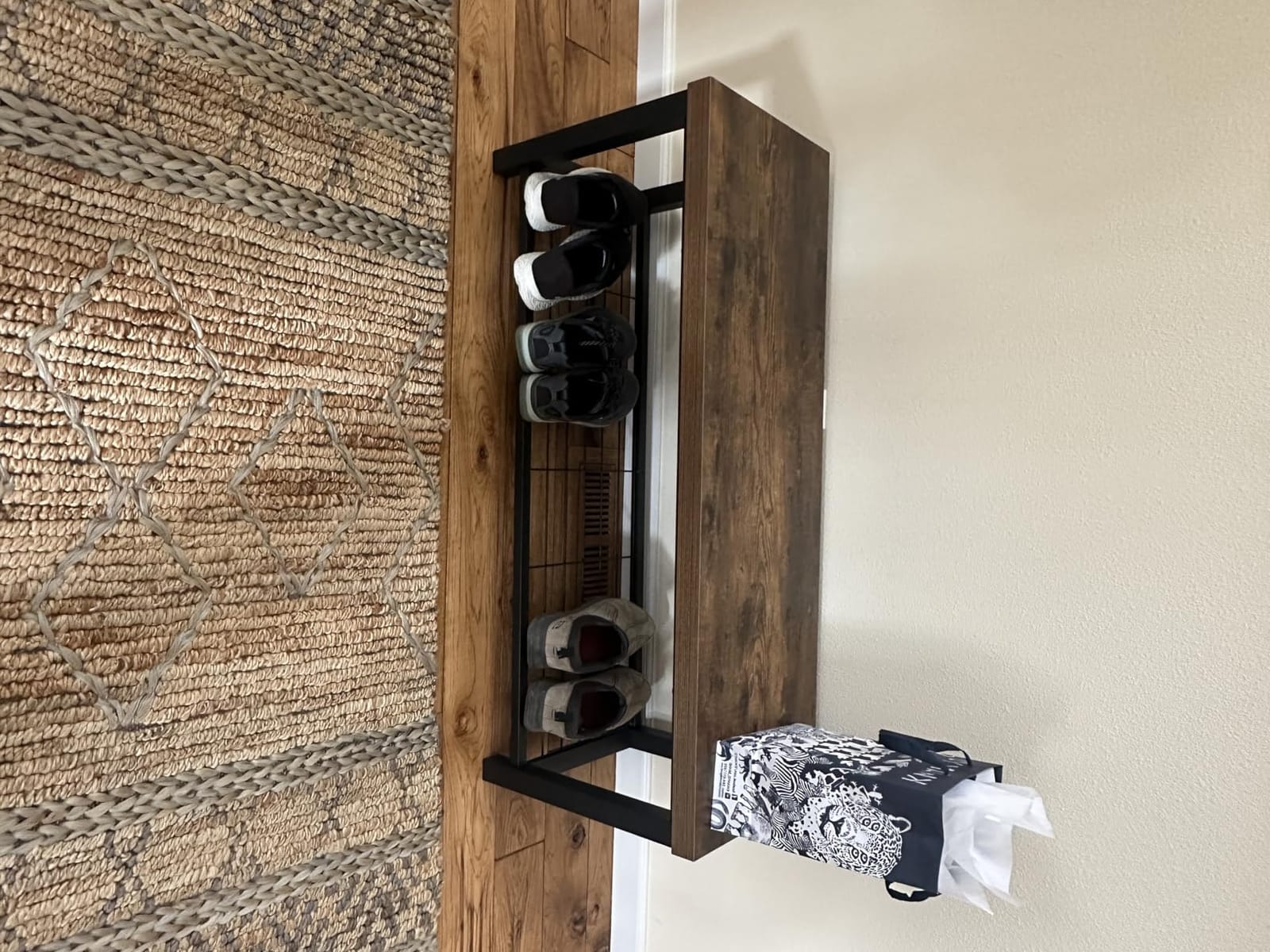 EXCEFUR Entryway Bench, Modern Wood and Metal Storage Bench for Hallway Front Door Entrance, Industrial Indoor Shoe Rack Bench Seat for Living Room Bedroom, 43.3 Inch Rustic Brown customer photo 1