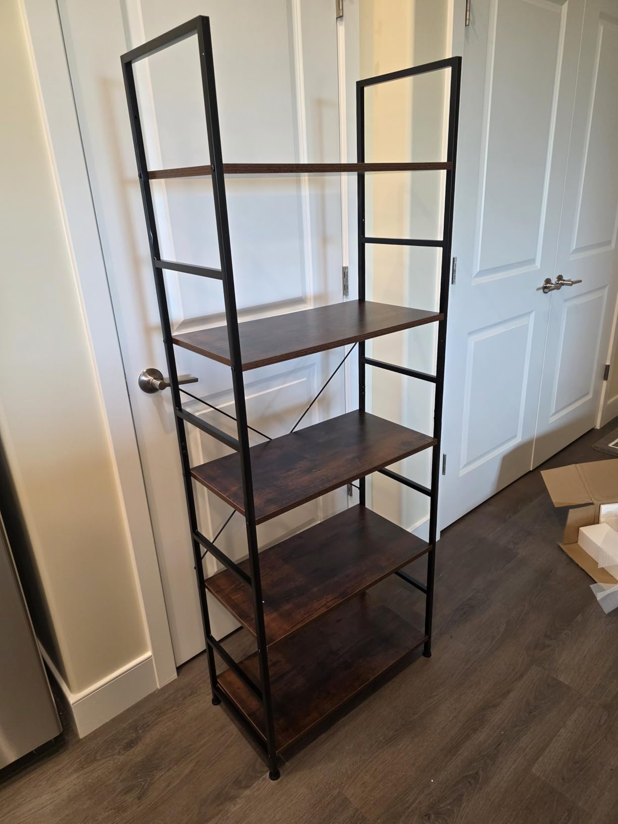 DUMOS 5 Tiers Bookshelf, Classical Modern Book Shelf Bookcase | Tall Display Shelves in Living Room/Home/Office, Storage Organizer for CDs/Books/Movies, Rustic Brown customer photo 1