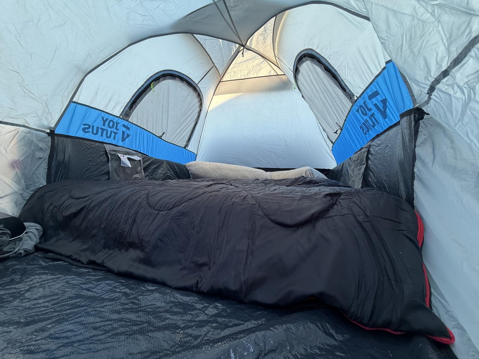 JOYTUTUS Truck Tent with Rainfly 5.5Ft-5.8Ft, Straight Spacious Truck Bed Tent with Sky View Mesh, Waterproof PU2000mm Double Layer for 2 Person, Gray Blue customer photo 1