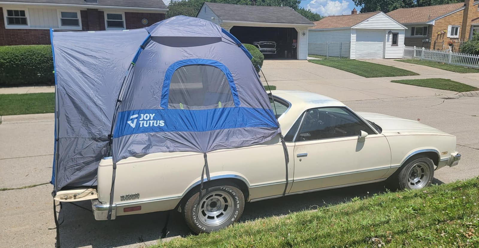 JOYTUTUS Truck Tent with Rainfly 5.5Ft-5.8Ft, Straight Spacious Truck Bed Tent with Sky View Mesh, Waterproof PU2000mm Double Layer for 2 Person, Gray Blue customer photo 2