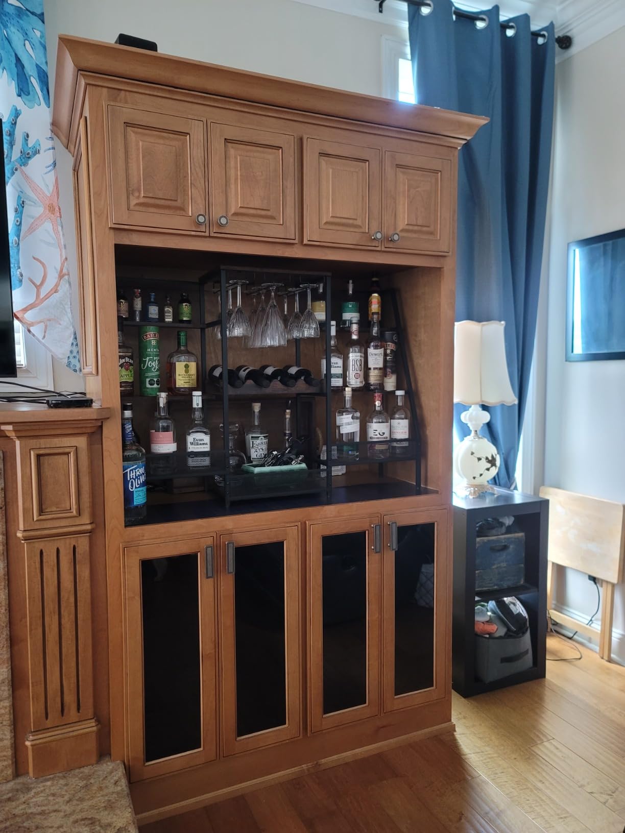 Versatile Liquor Stand for Home Bar, Wine Rack Freestanding Floor, Mini Bar Table for Liquor Whiskey Wine, 3-Tier Trapezoidal Liquor Bottle Display Shelf with Glass Holder and Fences (Patent Pending) customer photo 2