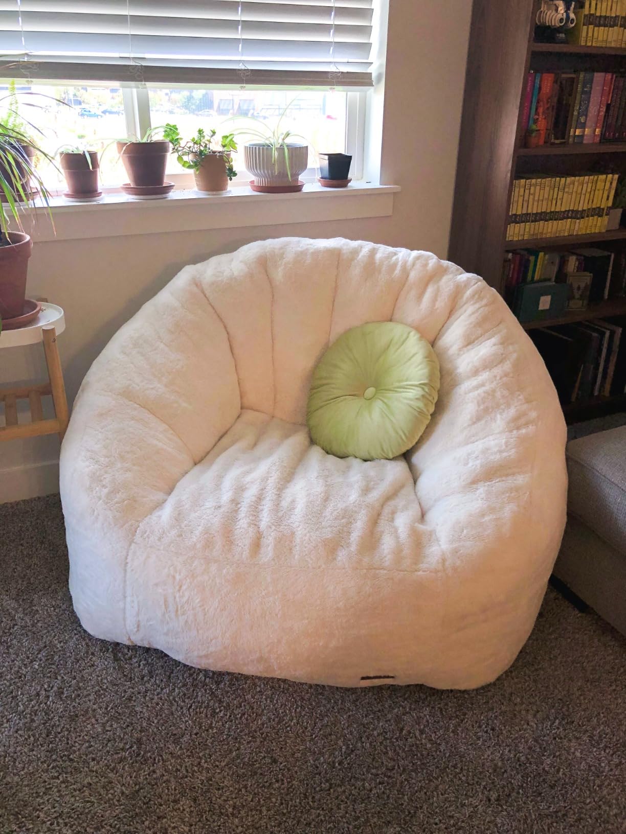 MAXYOYO Giant Bean Bag Chair for Adults, Oversized Shell Shape Bean Bag | Faux Fur Large Chair with Filler, Stuffed Big Lounge Floor Sofa for Bedroom Living Room Reading, Beige customer photo 2