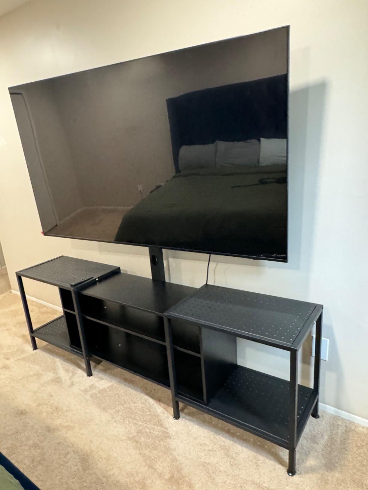 IRONCK 79 Inch TV Stand for TVs up to 85 Inch with Mount and Power Outlet, 3 Tiers TV Console with Storage Shelves, Entertainment Center, Steel Frame, for Living Room, Bedroom, Black customer photo 2