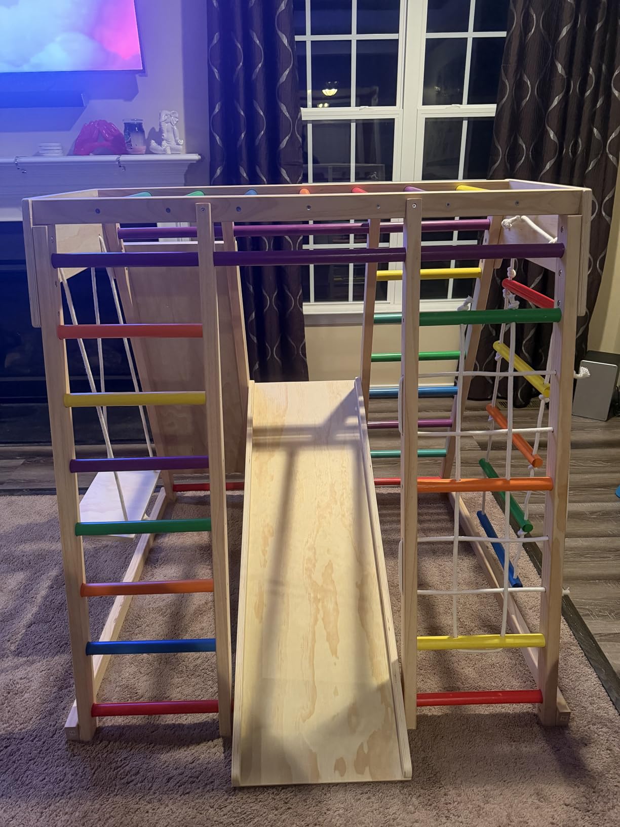 9-in-1 Pikler Jungle Gym Playset, Wooden Montessori Climber Kids | Pikler Playset with Slide, Rock Climb Wall, Monkey Bars, Rope Ladder, Climbing Rope and Swing for Kids (Rainbow) customer photo 1