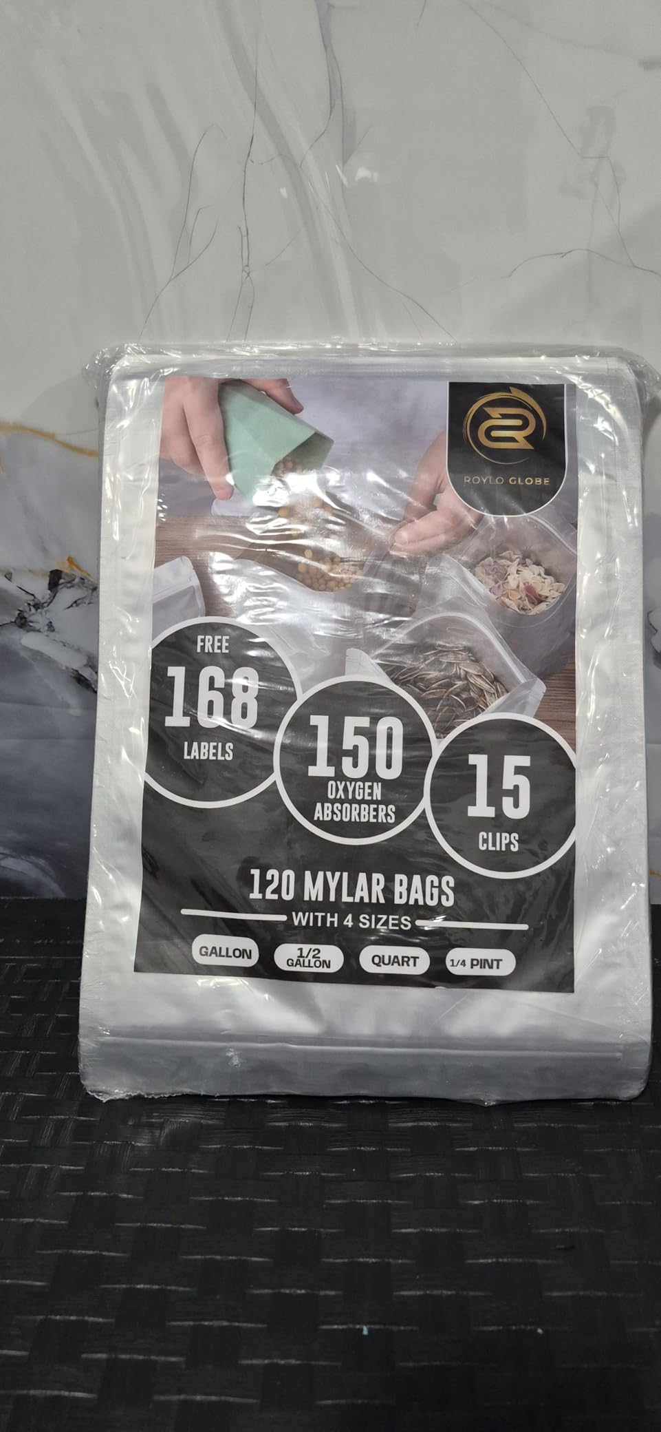 120 Mylar Bags with 150 Oxygen Absorbers-168 Labels & Stand-Up Reusable customer photo 1