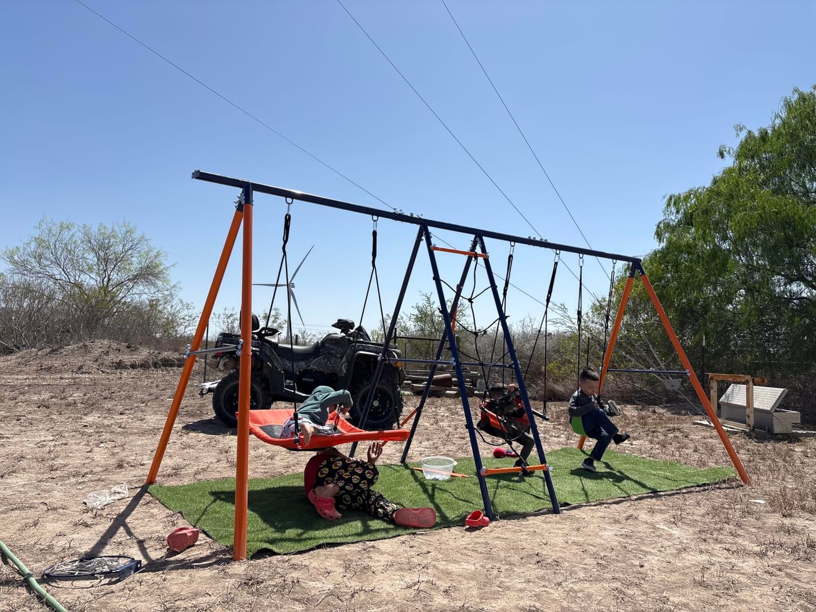 Swing Sets for Backyard 700 lb - 6 in 1 Playground Sets with 3 Swings Seats | Heavy Duty Metal Stand with Platform/Belt/Baby Swing, Climbing Ladder/Net, Easy Install, Outdoor Playset for Kids Family Fun customer photo 2
