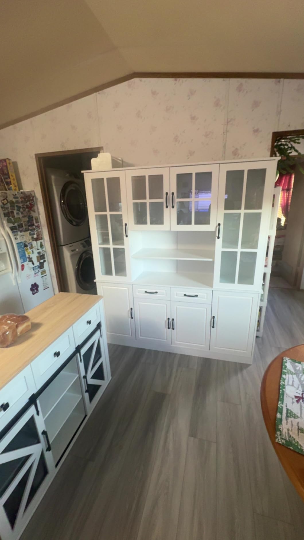 MU Kitchen Storage Cabinet with Glass Doors, Large China Hutch with 2 Drawers & 5 Adjustable Shelves, Kitchen Pantry Hutch for Home Office, Living Room, White (15.8