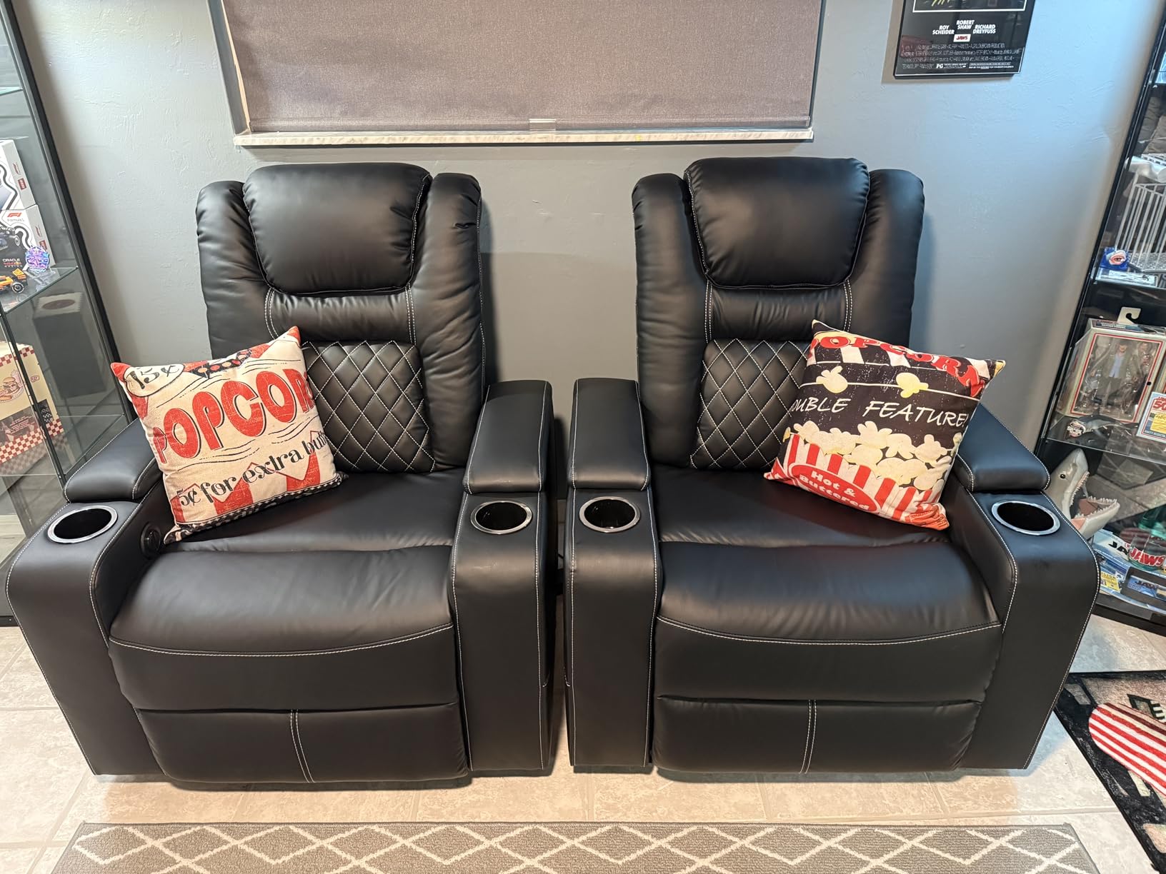 CANMOV Electric Power Recliner Chair Set of 2, Breathable Leather Home Theater Seating with Hidden Arm Storage, Power Recliner Chair for Living Room with USB Ports and Cup Holders,Black customer photo 1