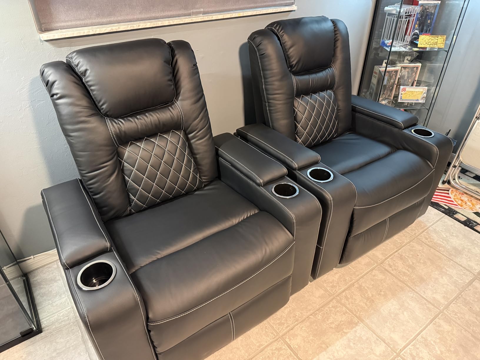 CANMOV Electric Power Recliner Chair Set of 2, Breathable Leather Home Theater Seating with Hidden Arm Storage, Power Recliner Chair for Living Room with USB Ports and Cup Holders,Black customer photo 2