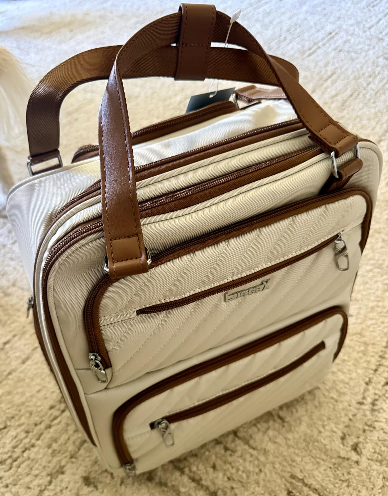 LUGGEX Underseat Carry On Bag, Cream White, 16