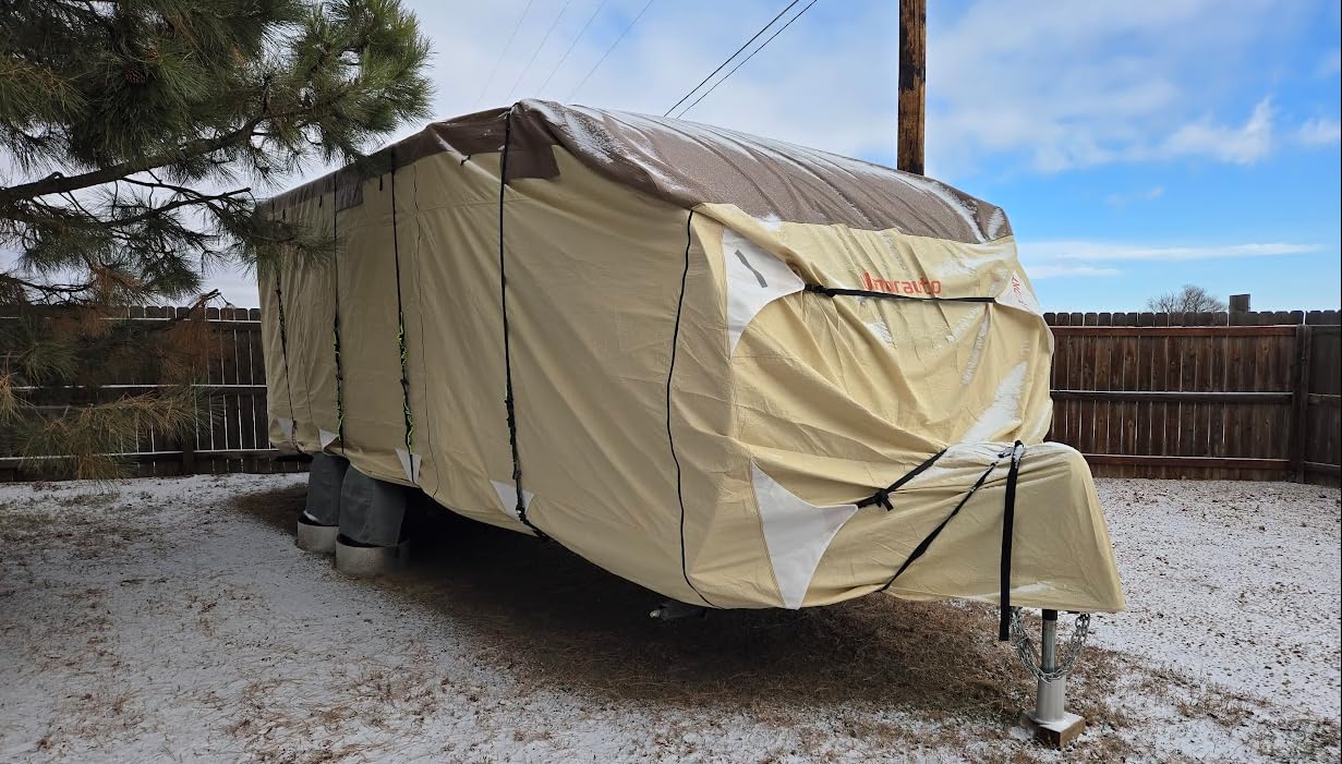 Umbrauto Travel Trailer RV Cover 24' ~ 27' – Upgraded 9-Layers Top Camper Cover, Waterproof & Windproof Heavy Duty Toy Hauler RV Cover for Winter Snow with Tongue Jack Cover, Gutter Covers customer photo 2
