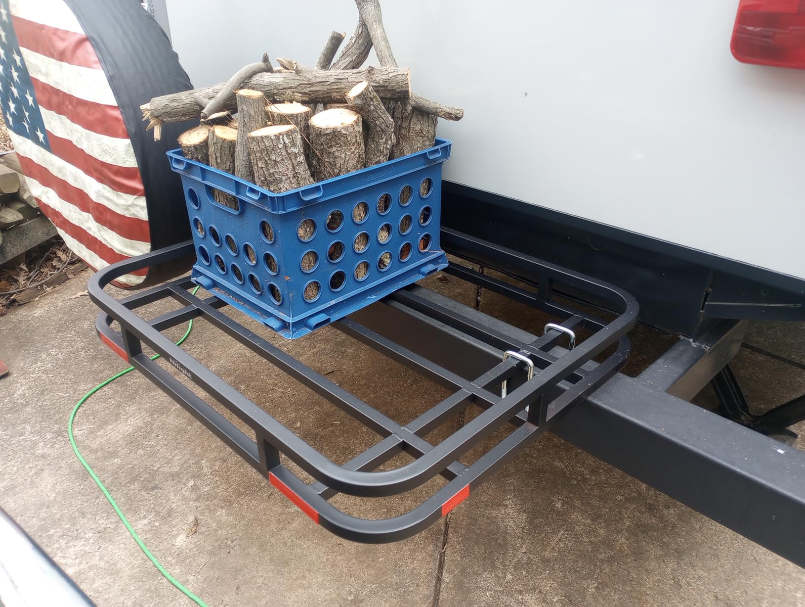 Nilight 32”×26”×4” RV Bumper Mounted Cargo Rack Carrier with Net Fits 4-inch or 4-1/2-inch Bumpers Heavy Duty Luggage Holder Basket for RV Camping Traveling Capacity 350LBS customer photo 1