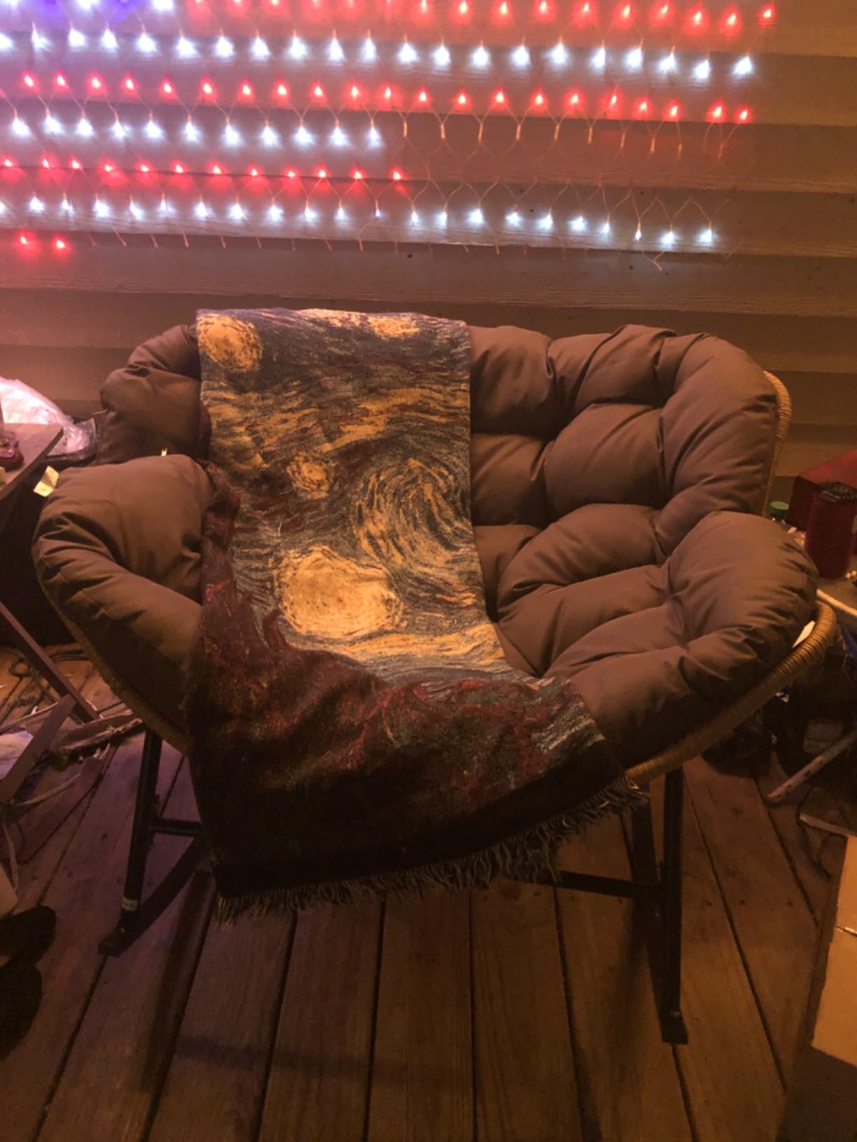 BULEXYARD Outdoor Papasan Rocking Chair, Oversized Egg Patio Lounge Chair | 450 Lbs Capacity, Large Size, Brown Rattan Frame with Thick Cushion customer photo 1