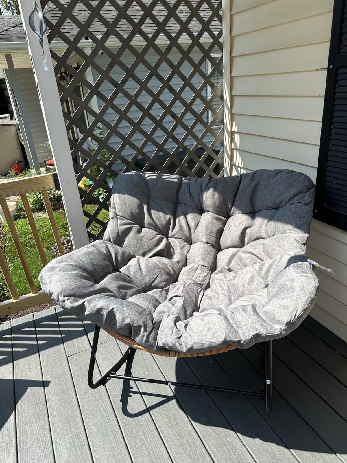 BULEXYARD Outdoor Papasan Rocking Chair, Oversized Egg Patio Lounge Chair | 450 Lbs Capacity, Large Size, Brown Rattan Frame with Thick Cushion customer photo 2