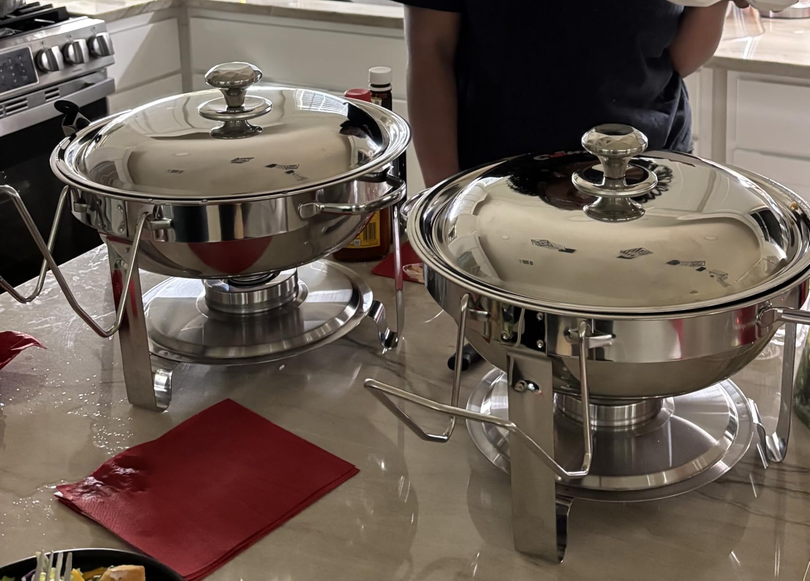 Chafing Dishes for Buffet, 4 Pack 5QT Round Stainless Steel Chafing Dish Set for Home Parties, Christmas Gatherings, Catering Events Complete Buffet Warmer Set (Golden 4) customer photo 1