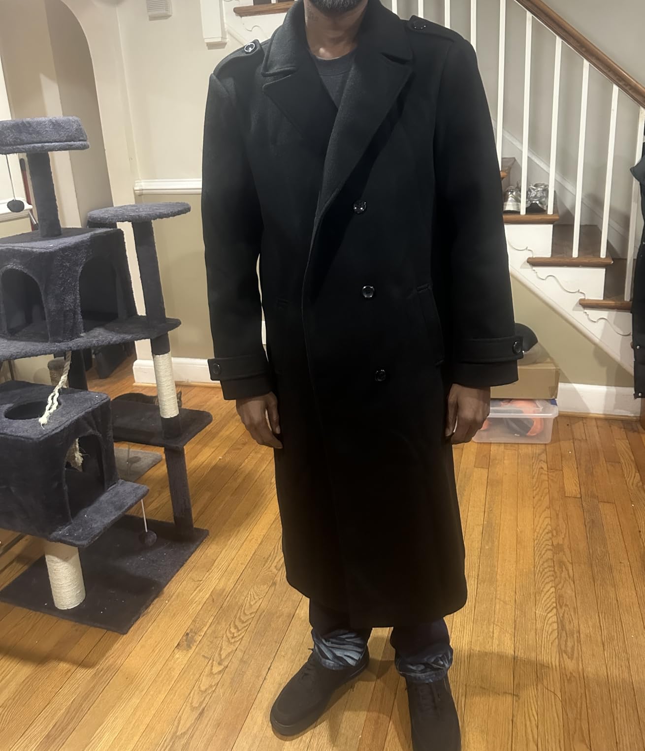 Mens Double Breasted Trench Coat Long Peacoat Winter Overcoat customer photo 1