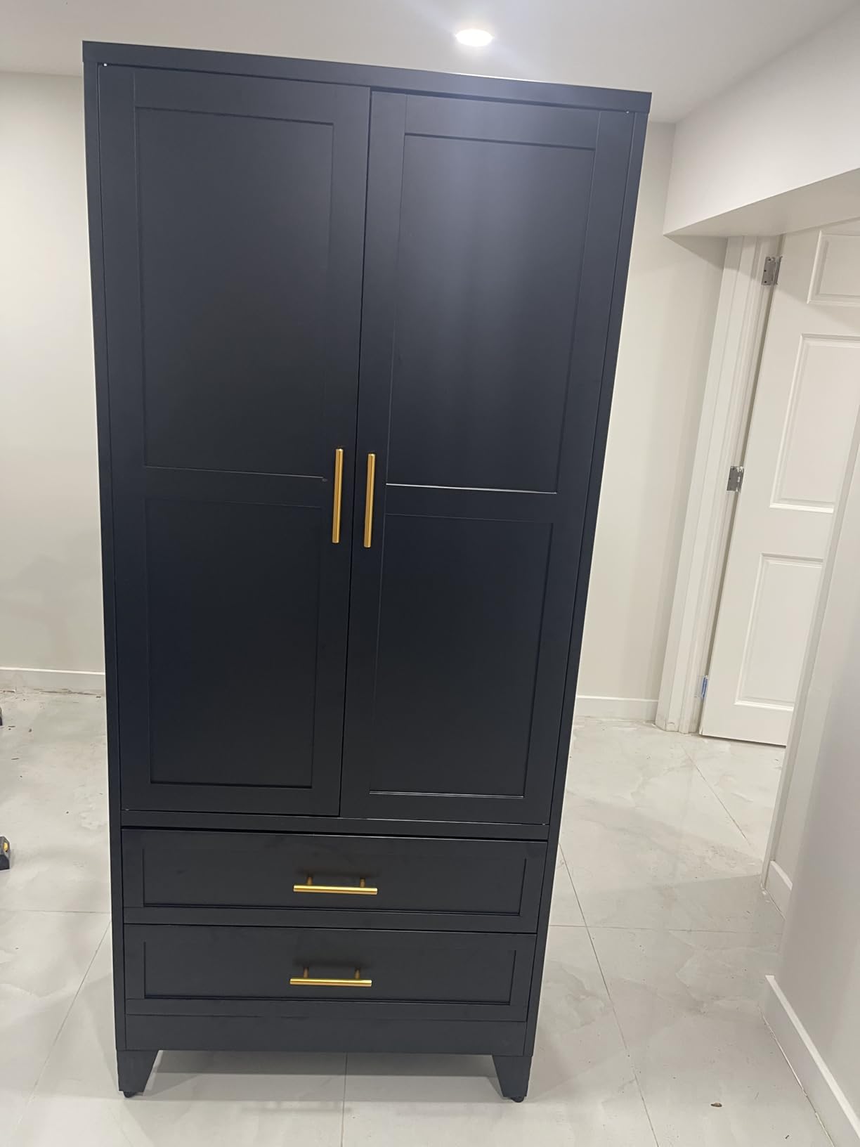 GAIOUS Metal Wardrobe Cabinet with 2 Drawers, 71 Inch Clothing Storage Cabinets with 2 Doors, 1 Adjustable Shelf, Steel Armoire Wardrobe Closet with Hanging Rod for Bedroom, Gym, Cloak Room (Black) customer photo 1