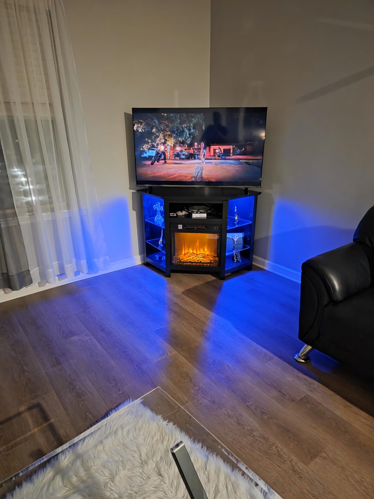 RELAX4LIFE Corner Fireplace TV Stand - Electric Fireplace Entertainment Center w/Heater Insert, LED Lights, APP Control & Adjustable Shelves, Media Console Cabinet for TVs up to 50’’ (White) customer photo 1