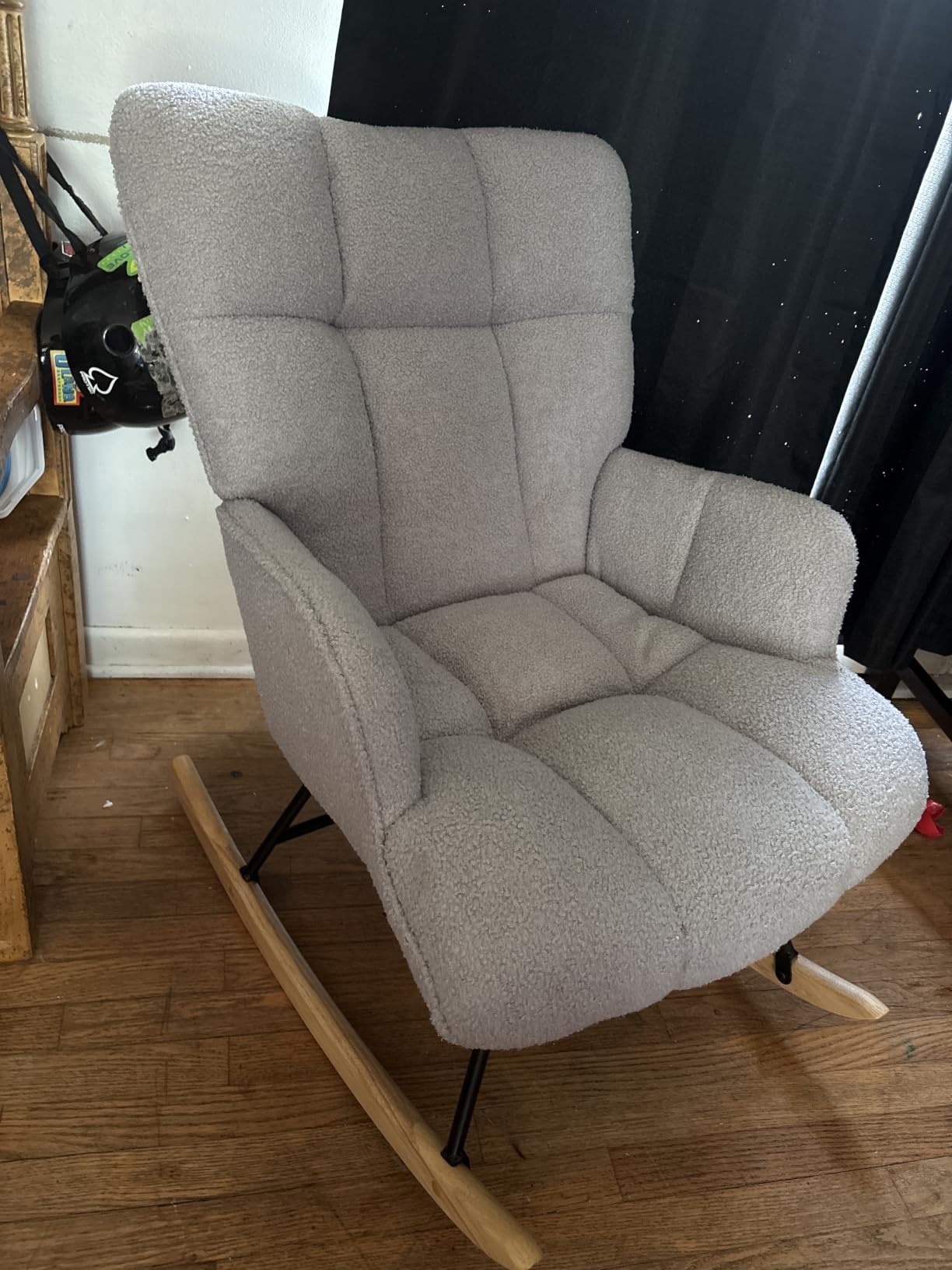 SAETSFEG Rocking Chair Nursery Teddy Upholstered Glider Rocker Rocking Accent Chair Padded Seat with High Backrest Armchair Comfy Side Chair for Living Room Bedroom Offices (Grey Teddy) customer photo 1