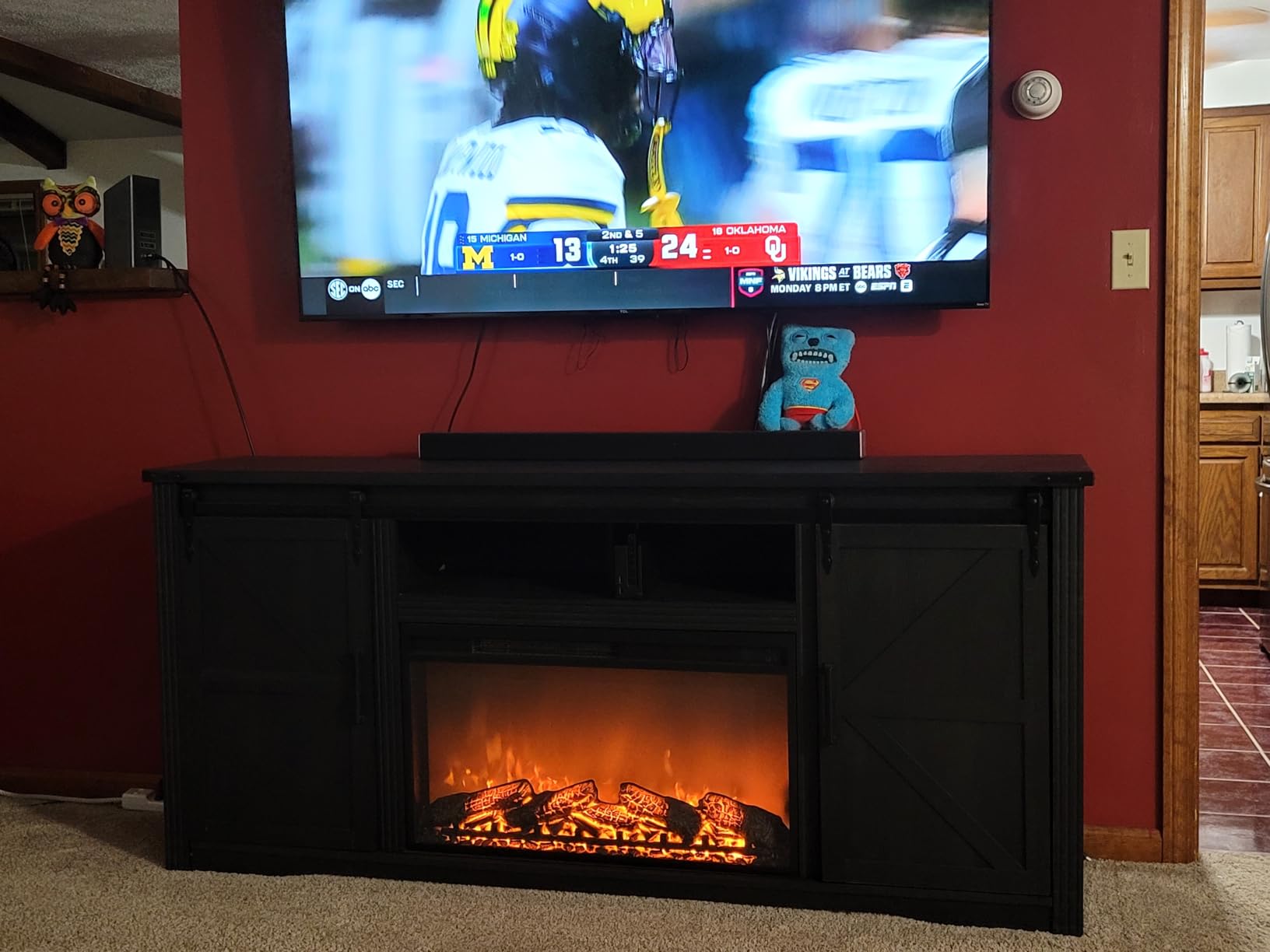 70“Fireplace TV Stand, Entertainment Center w/Drawer & Sliding Barn Door customer photo 1