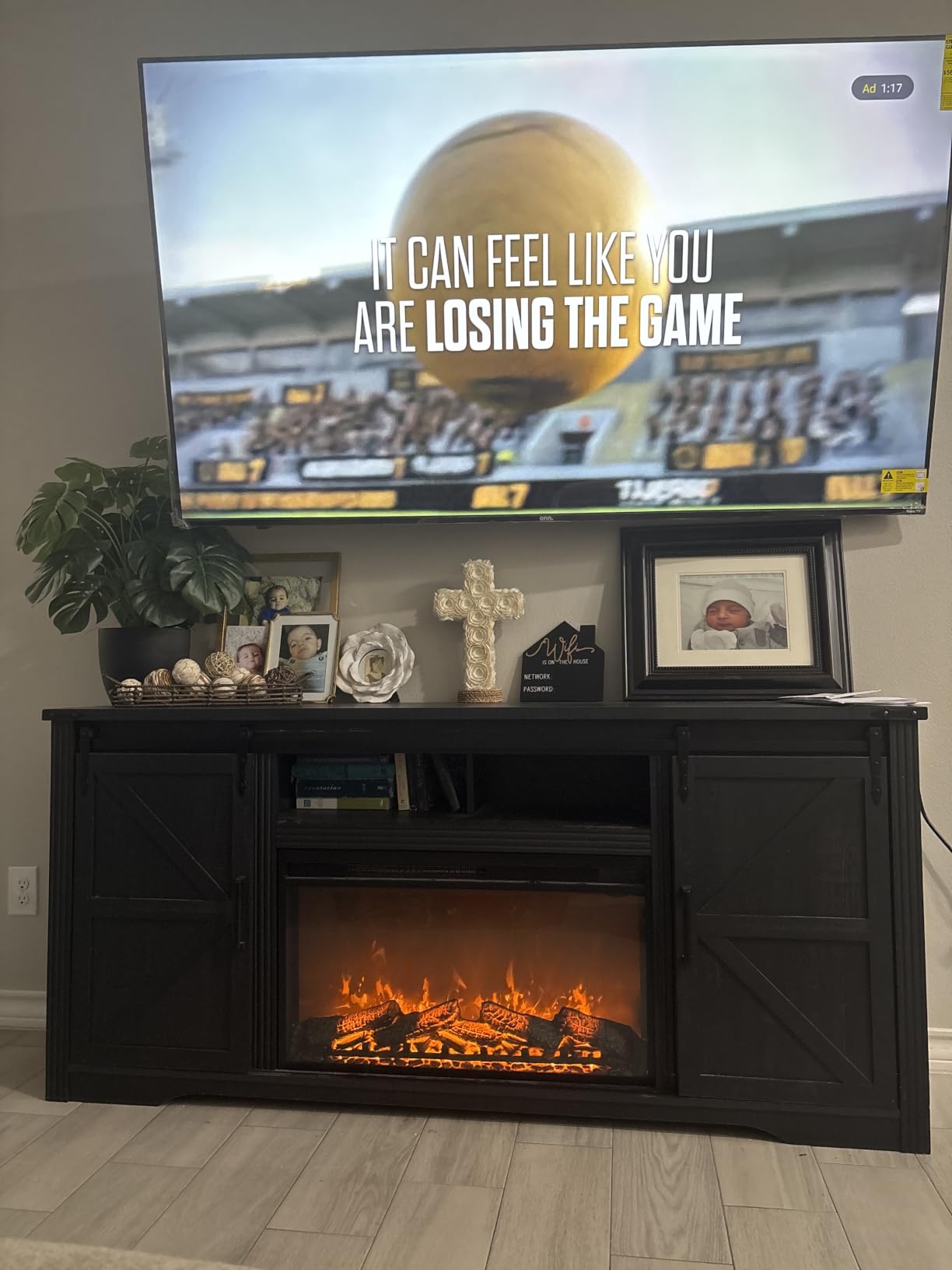 70“Fireplace TV Stand, Entertainment Center w/Drawer & Sliding Barn Door customer photo 2