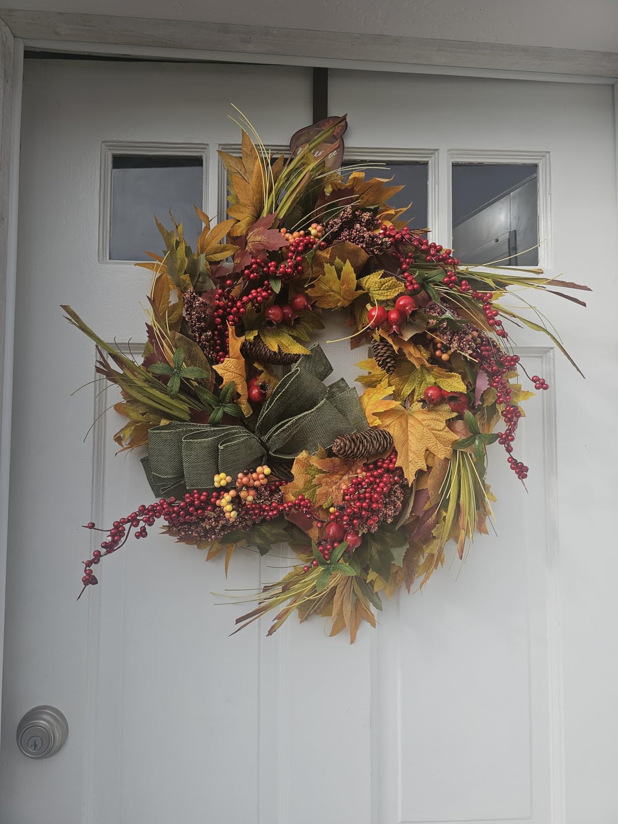 24 Inch Artificial Silk Harvest Fall Wreaths for Front Door with Green Bow customer photo 2