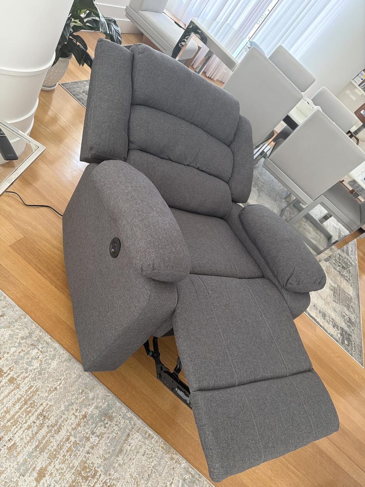 EBELLO Classic Power Recliner Chair, Oversized Electric Reclining Chair with Overstuffed Cushion and Back, Soft Fabric Adults Single Recliner Sofa for Living Room, Grey customer photo 1