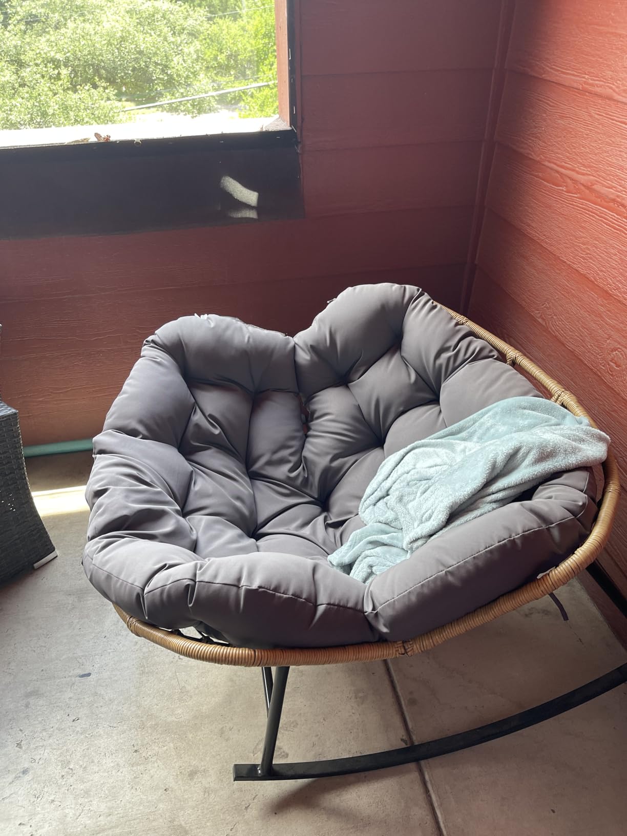 RADIATA Outdoor Papasan Rocking Chair, Oversized Patio Rocking Egg Chair | 450 Lbs Heavy Duty, PE Wicker Comfy Egg Chair with Grey Cushion customer photo 1