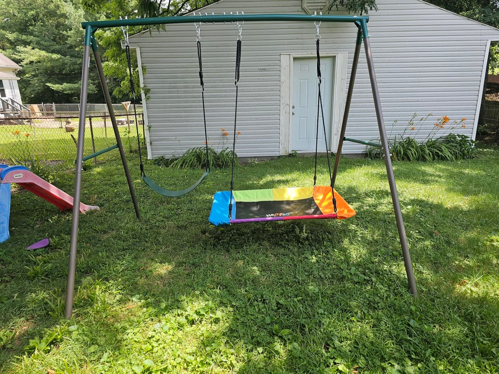 Hapfan Metal Swing Sets for Backyard for Kids with Double Tree Swings | 45