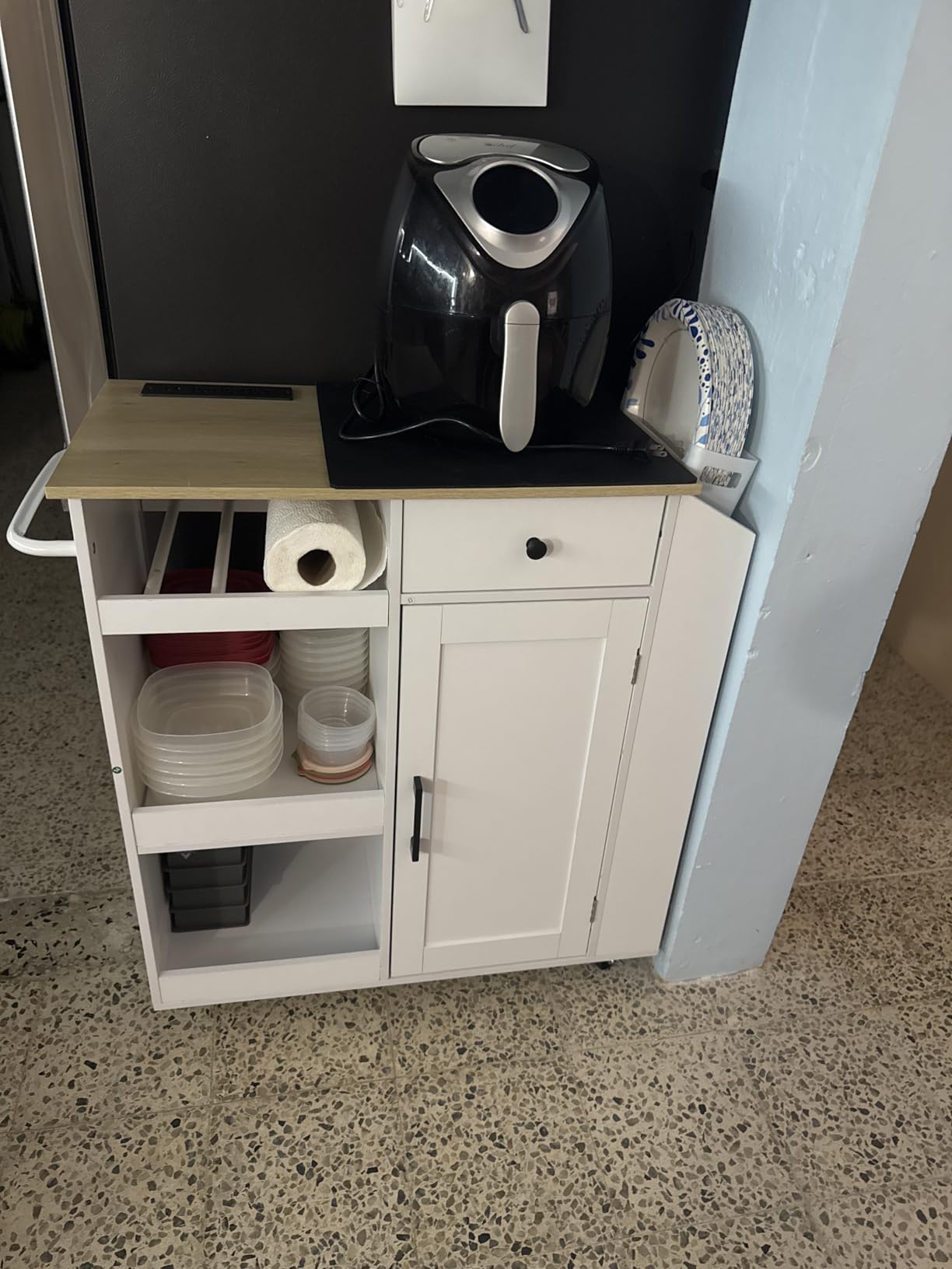 MAHANCRIS Kitchen Island with Power Outlet, Kitchen Storage Island with Drawer, Rolling Kitchen Cart on Wheels, Spice Rack, Towel Rack, Wine Rack, for Dining Room, White and Natural customer photo 1