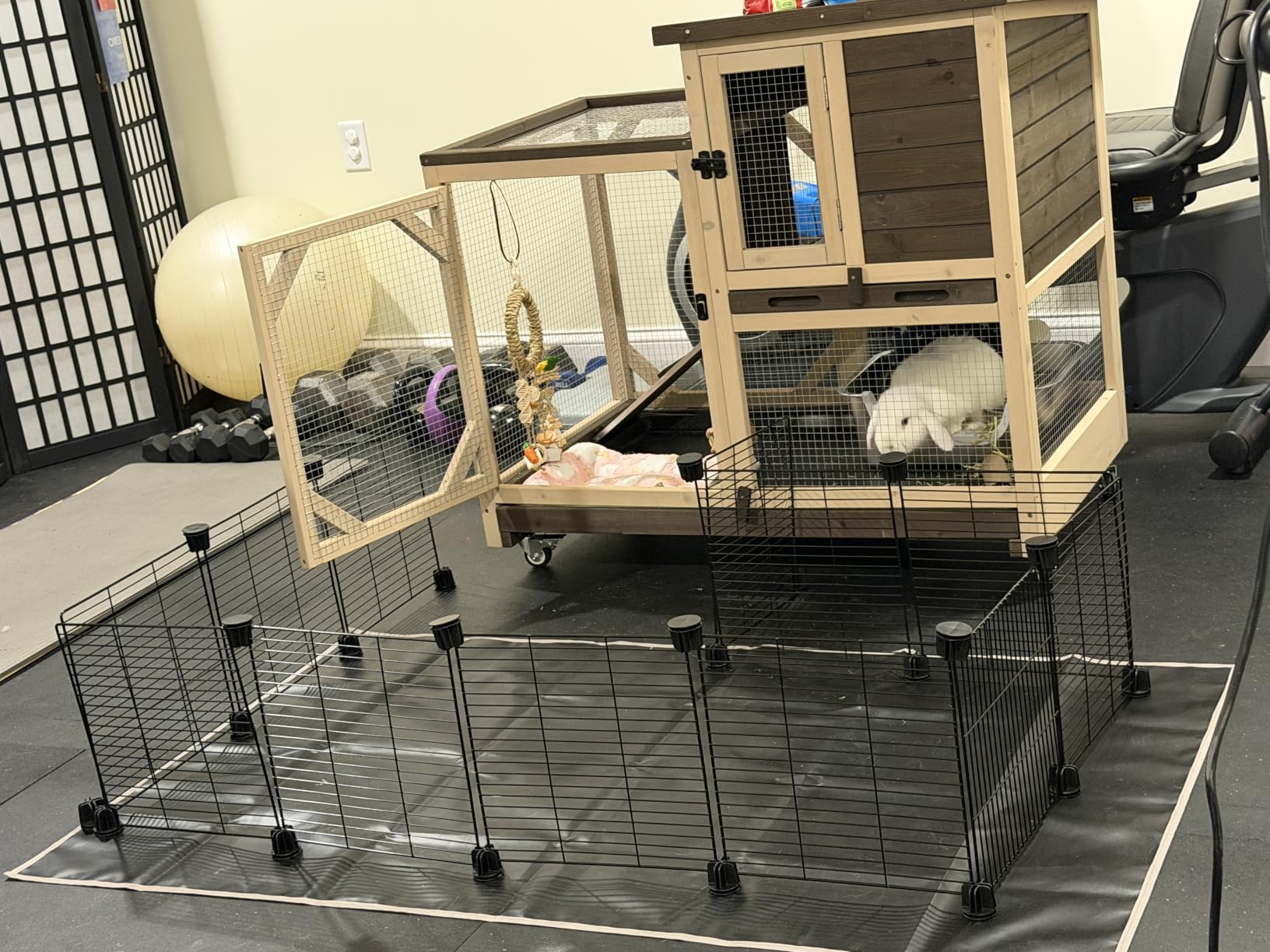 Aivituvin Rabbit Hutch Indoor Outdoor Bunny Hutch on Wheels, 2 Story Wood Guinea Pig Cages with 2 Deeper Pull Out Trays (Brown) customer photo 1